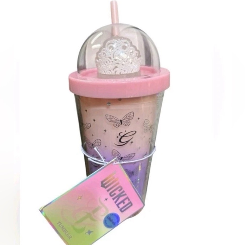 Wicked EXCLUSIVE Glinda Crown Pink Tumbler NWT Siler Glitter, Butterflies, & Gs